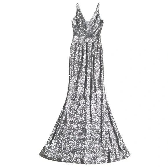 Dress the Population Harper Gown XS Silver Sequin Mermaid Formal Evening Dress - Picture 4 of 16